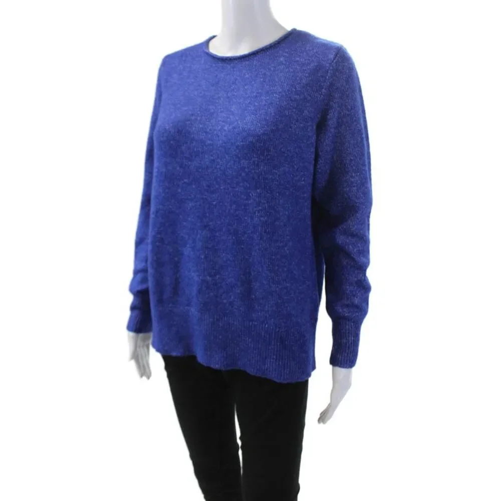 Renuar Womens Long Sleeve Round Neck Oversized Pullover Sweater Blue Size S